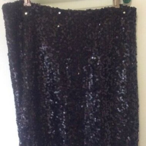 Black Sequin Mini Pencil Straight Skirt Tahari 6 - Picture 1 of 8